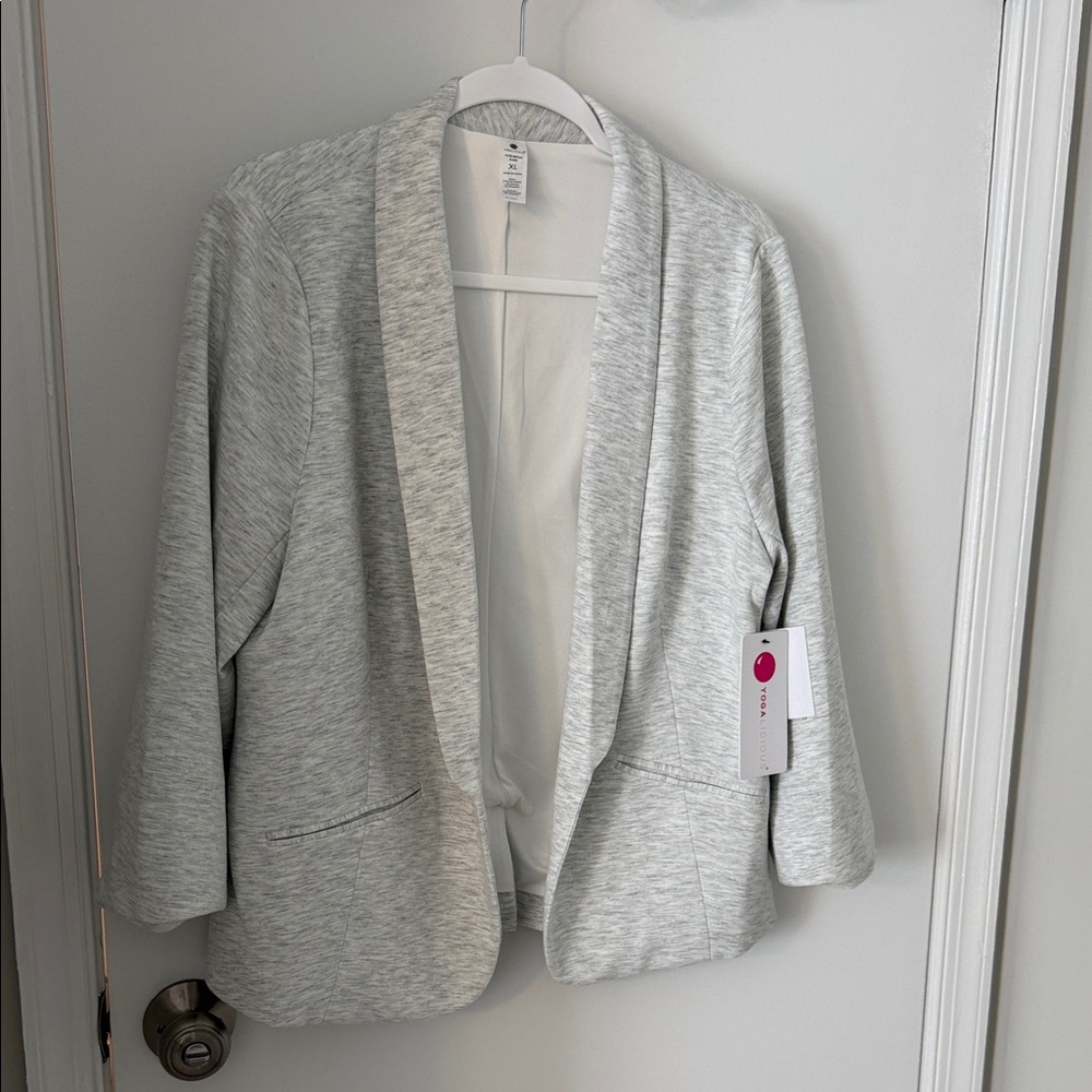 Light Gray Open Front Knit Blazer